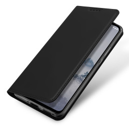 Dux Ducis Skin Pro dėklas, skirtas Nokia X30 dėklas su atvartu kortelių piniginės stovu juodas