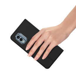 Dux Ducis Skin Pro dėklas, skirtas Nokia X30 dėklas su atvartu kortelių piniginės stovu juodas