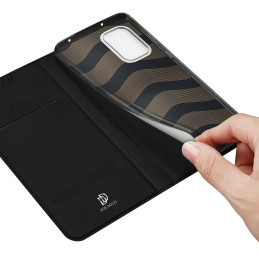 Dux Ducis Skin Pro dėklas, skirtas Nokia X30 dėklas su atvartu kortelių piniginės stovu juodas