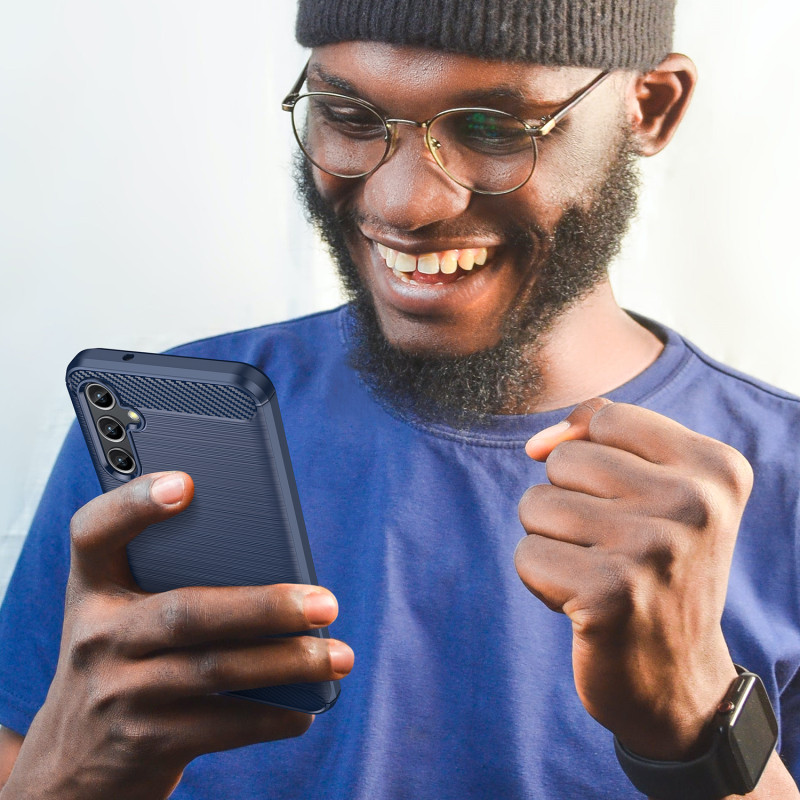Anglies dėklas Samsung Galaxy A14 5G lankstus silikoninis anglies dangtelis mėlynas