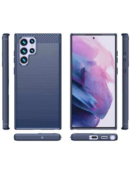 Anglies dėklas, skirtas Samsung Galaxy S23 Ultra lankstus silikoninis anglies dangtelis mėlynas