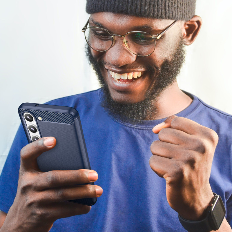 Anglies dėklas Samsung Galaxy S23+, lankstus silikoninis anglies dangtelis, mėlynas