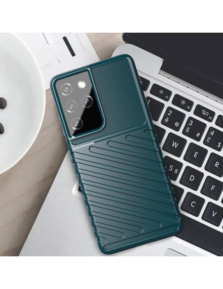 „Thunder“ dėklas, skirtas Samsung Galaxy S23 Ultra silikoniniu šarvuotu dangteliu, mėlynas