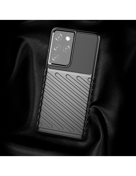 „Thunder“ dėklas, skirtas Samsung Galaxy S23 Ultra silikoniniu šarvuotu dangteliu, juodas