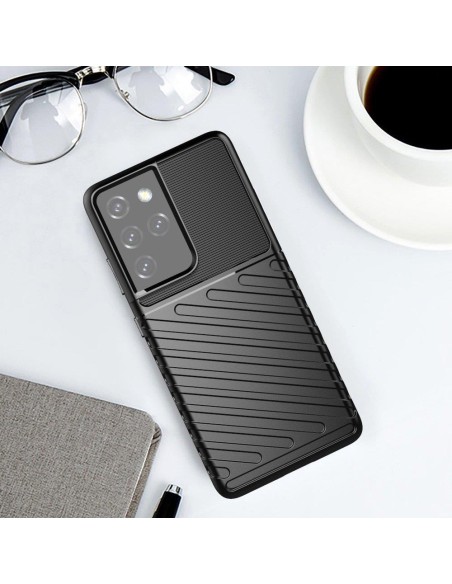 „Thunder“ dėklas, skirtas Samsung Galaxy S23 Ultra silikoniniu šarvuotu dangteliu, juodas