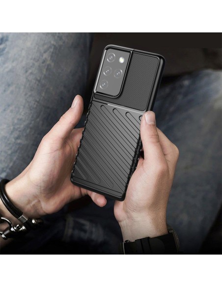 „Thunder“ dėklas, skirtas Samsung Galaxy S23 Ultra silikoniniu šarvuotu dangteliu, juodas