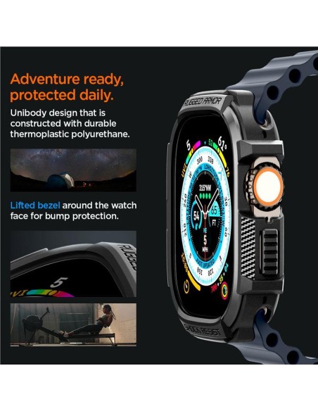 Spigen Rugged Armor dėklas Apple Watch Ultra (49 mm) - matinė juoda Spigen Rugged Armor dėklas Apple Watch Ultra (49 mm) - matinė juoda