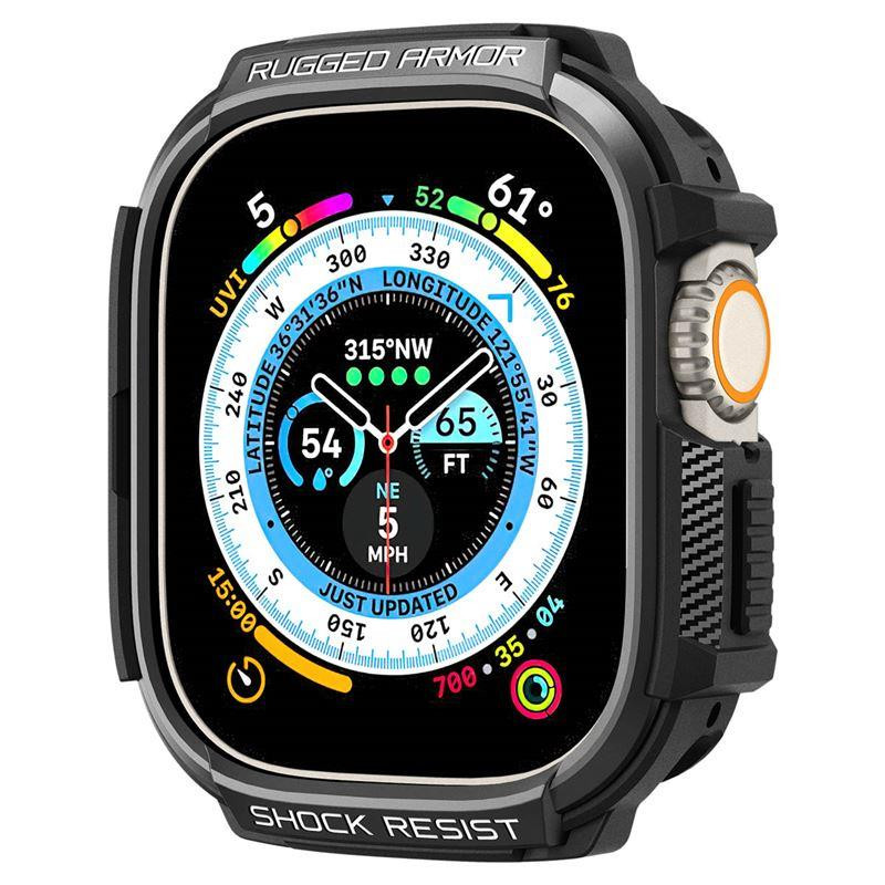 Spigen Rugged Armor dėklas Apple Watch Ultra (49 mm) - matinė juoda