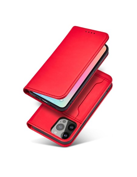 Magnetinės kortelės dėklas Samsung Galaxy S23+, dangtelis su atvartu, piniginės stovas, raudonas