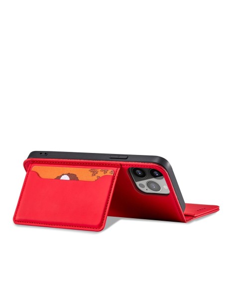 Magnetinės kortelės dėklas Samsung Galaxy S23+, dangtelis su atvartu, piniginės stovas, raudonas