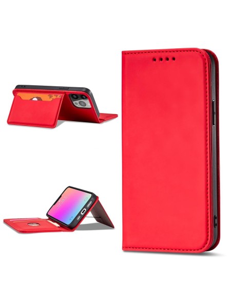 Magnetinės kortelės dėklas Samsung Galaxy S23+, dangtelis su atvartu, piniginės stovas, raudonas