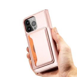 Magnetinės kortelės dėklas, skirtas Samsung Galaxy S23+ dangtelis su atvartu, rožinės spalvos piniginės stovu