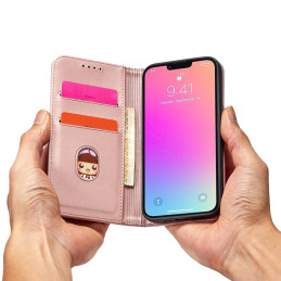 Magnetinės kortelės dėklas, skirtas Samsung Galaxy S23+ dangtelis su atvartu, rožinės spalvos piniginės stovu