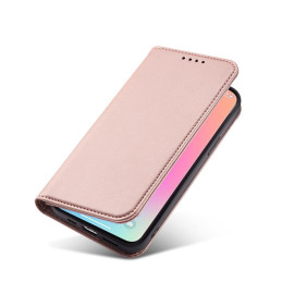 Magnetinės kortelės dėklas, skirtas Samsung Galaxy S23+ dangtelis su atvartu, rožinės spalvos piniginės stovu