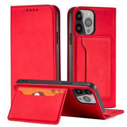 Magnetinės kortelės dėklas Samsung Galaxy S23 Ultra, dangtelis su atvartu, piniginės stovas, raudonas