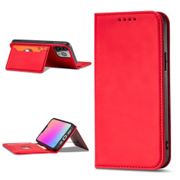 Magnetinės kortelės dėklas Samsung Galaxy S23 Ultra, dangtelis su atvartu, piniginės stovas, raudonas