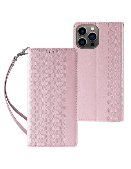 Magnetinio dirželio dėklas, skirtas Samsung Galaxy S23+ atverčiamas dangtelis piniginės mini dirželio stovas rožinis