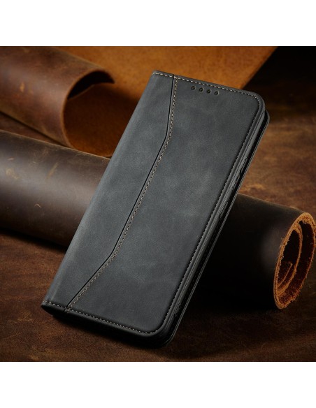 Magnetinis Fancy Dėklas, skirtas Samsung Galaxy S23+ dangtelis su atvartu, juodas piniginės stovas Magnetinis Fancy Dėklas, skirtas Samsung Galaxy S23+ dangtelis su atvartu, juodas piniginės stovas
