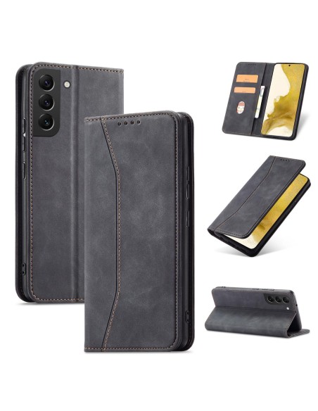 Magnetinis Fancy Dėklas, skirtas Samsung Galaxy S23+ dangtelis su atvartu, juodas piniginės stovas Magnetinis Fancy Dėklas, skirtas Samsung Galaxy S23+ dangtelis su atvartu, juodas piniginės stovas