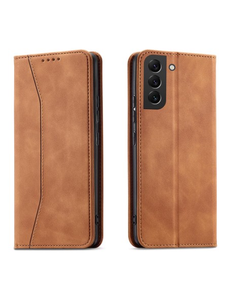 Magnetinis Fancy Dėklas, skirtas Samsung Galaxy S23+ dangtelis su atvartu, rudos spalvos piniginės stovas