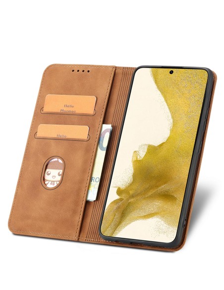 Magnetinis Fancy Dėklas, skirtas Samsung Galaxy S23+ dangtelis su atvartu, rudos spalvos piniginės stovas