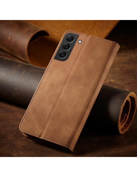 Magnetinis Fancy Dėklas, skirtas Samsung Galaxy S23+ dangtelis su atvartu, rudos spalvos piniginės stovas