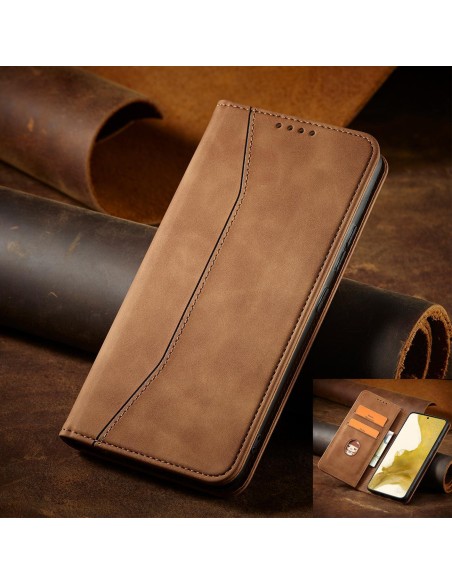 Magnetinis Fancy Dėklas, skirtas Samsung Galaxy S23+ dangtelis su atvartu, rudos spalvos piniginės stovas