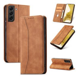 Magnetinis Fancy Dėklas, skirtas Samsung Galaxy S23+ dangtelis su atvartu, rudos spalvos piniginės stovas