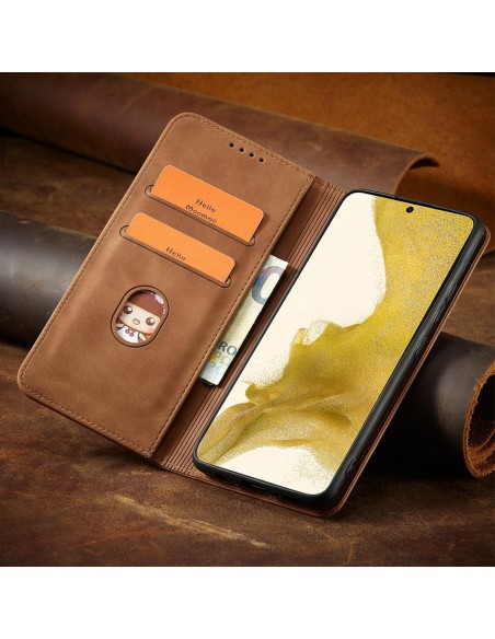 Magnetinis Fancy Dėklas, skirtas Samsung Galaxy S23+ dangtelis su atvartu, rudos spalvos piniginės stovas