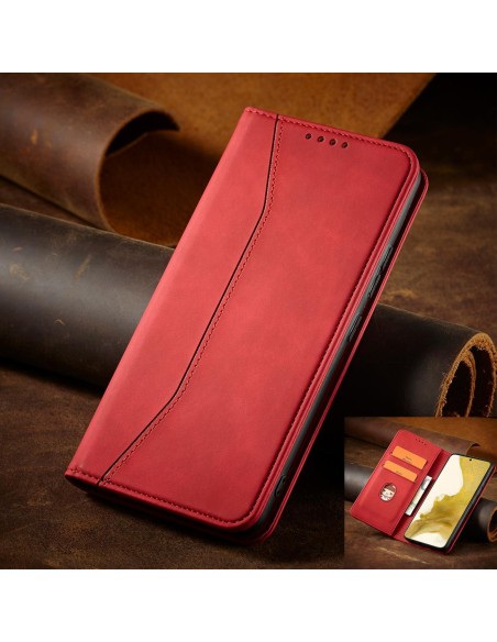 Magnetinis Fancy Dėklas Samsung Galaxy S23 Ultra, dangtelis su atvartu, piniginės stovas, raudonas Magnetinis Fancy Dėklas Samsung Galaxy S23 Ultra, dangtelis su atvartu, piniginės stovas, raudonas