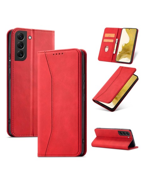 Magnetinis Fancy Dėklas Samsung Galaxy S23 Ultra, dangtelis su atvartu, piniginės stovas, raudonas Magnetinis Fancy Dėklas Samsung Galaxy S23 Ultra, dangtelis su atvartu, piniginės stovas, raudonas
