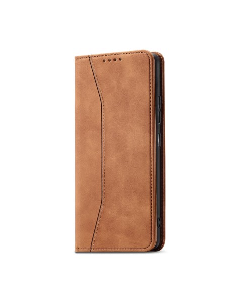 Magnetinis Fancy Dėklas Samsung Galaxy S23 Ultra dangtelis su atvartu piniginės stovas rudas Magnetinis Fancy Dėklas Samsung Galaxy S23 Ultra dangtelis su atvartu piniginės stovas rudas
