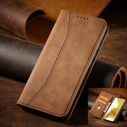 Magnetinis Fancy Dėklas Samsung Galaxy S23 Ultra dangtelis su atvartu piniginės stovas rudas