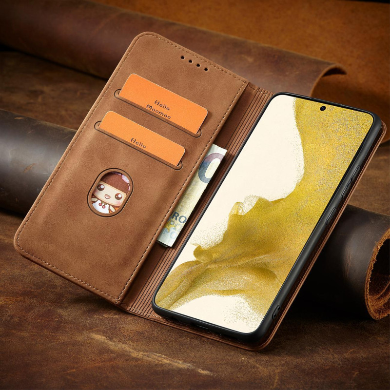 Magnetinis Fancy Dėklas Samsung Galaxy S23 Ultra dangtelis su atvartu piniginės stovas rudas