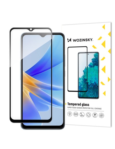 Wozinsky Full Glue grūdintas stiklas Oppo A17 9H viso ekrano grūdintas stiklas su juodu rėmeliu