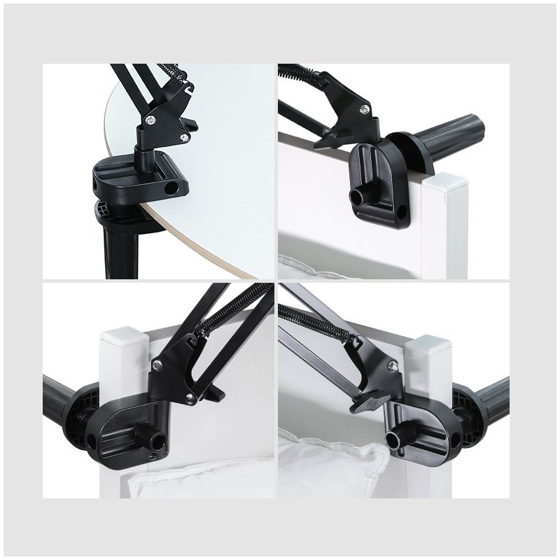 Nulenkiamas trikojo laikiklis prie stalo telefonui ir planšetiniam kompiuteriui juodos ir pilkos spalvos