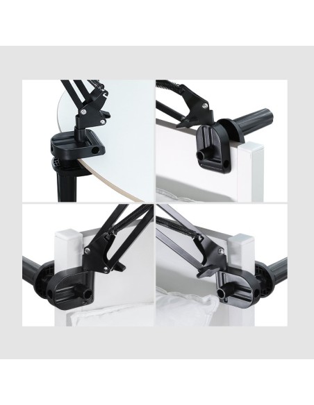 Nulenkiamas trikojo laikiklis prie stalo telefonui ir planšetiniam kompiuteriui juodos ir pilkos spalvos Nulenkiamas trikojo laikiklis prie stalo telefonui ir planšetiniam kompiuteriui juodos ir pilkos spalvos