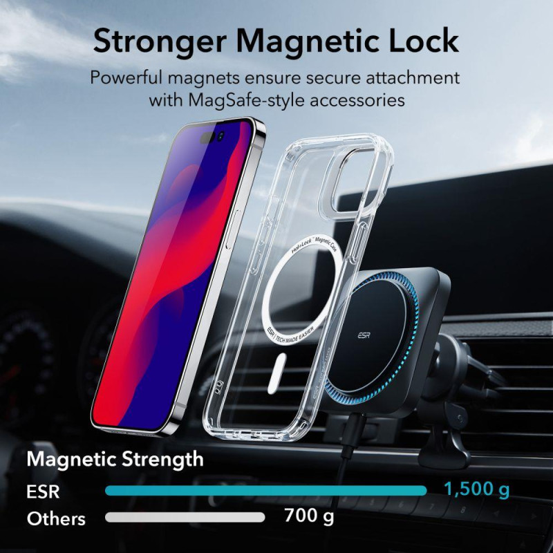 ESR Classic Kickstand Halolock MagSafe dėklas iPhone 14 Pro - skaidrus