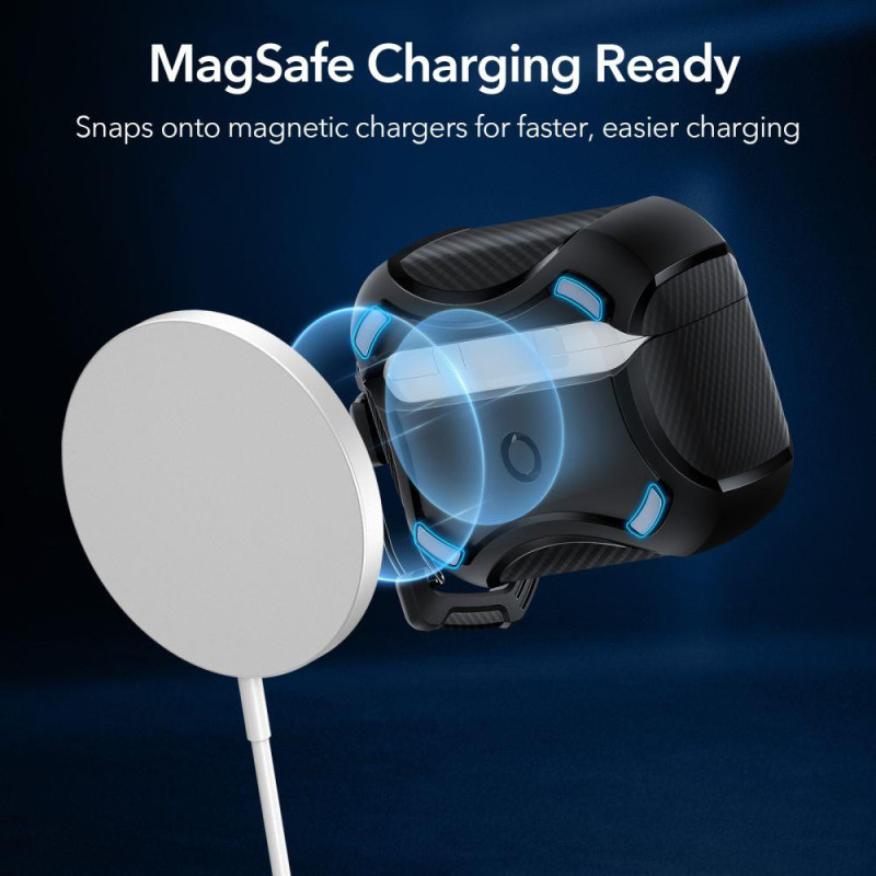 ESR Cyber Armor Halolock dėklas su MagSafe, skirtas Apple AirPods Pro 1/ 2 – juodas