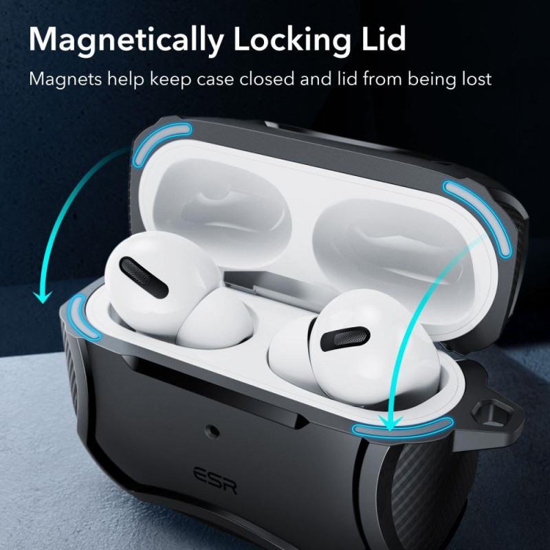 ESR Cyber Armor Halolock dėklas su MagSafe, skirtas Apple AirPods Pro 1/ 2 – juodas