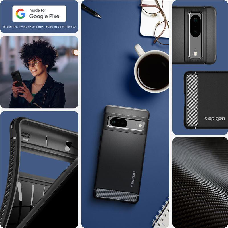 Spigen Rugged Armor dėklas, skirtas Google Pixel 7 – matinė juoda