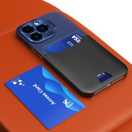 Odinis stovo dėklas Samsung Galaxy S23, kortelių piniginės dangtelis su stovu, mėlynas