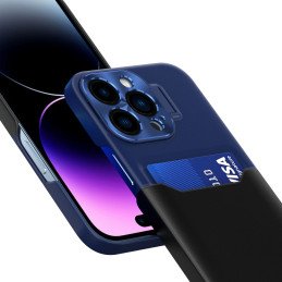 Odinis stovo dėklas Samsung Galaxy S23, kortelių piniginės dangtelis su stovu, mėlynas