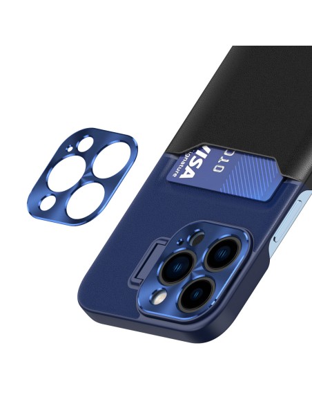 Odinis stovo dėklas Samsung Galaxy S23, kortelių piniginės dangtelis su stovu, mėlynas