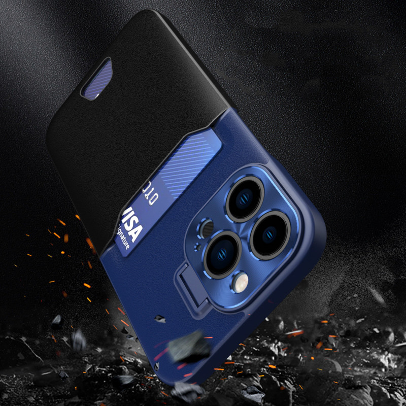 Odinis stovo dėklas Samsung Galaxy S23, kortelių piniginės dangtelis su stovu, mėlynas