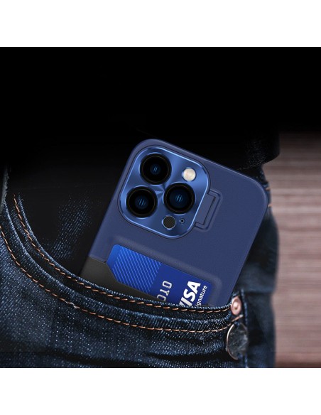 Odinis stovo dėklas Samsung Galaxy S23, kortelių piniginės dangtelis su stovu, mėlynas