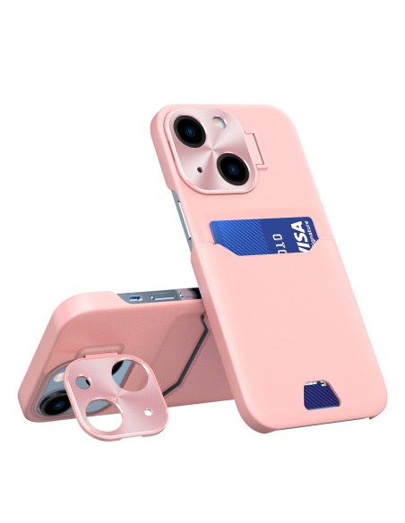Odinis stovo dėklas iPhone 14, kortelių piniginės dangtelis su stovu, rožinis Odinis stovo dėklas iPhone 14, kortelių piniginės dangtelis su stovu, rožinis