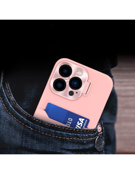 Odinis stovo dėklas iPhone 14, kortelių piniginės dangtelis su stovu, rožinis Odinis stovo dėklas iPhone 14, kortelių piniginės dangtelis su stovu, rožinis