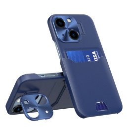 Odinis stovo dėklas iPhone 14, kortelių piniginės dangtelis su stovu, mėlynas