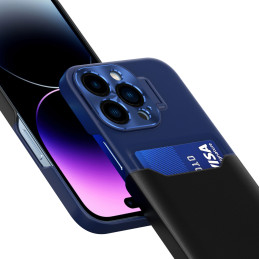 Odinis stovo dėklas iPhone 14, kortelių piniginės dangtelis su stovu, mėlynas
